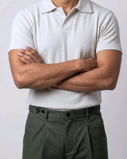 Waffle Knit Golfer Polo - Grey